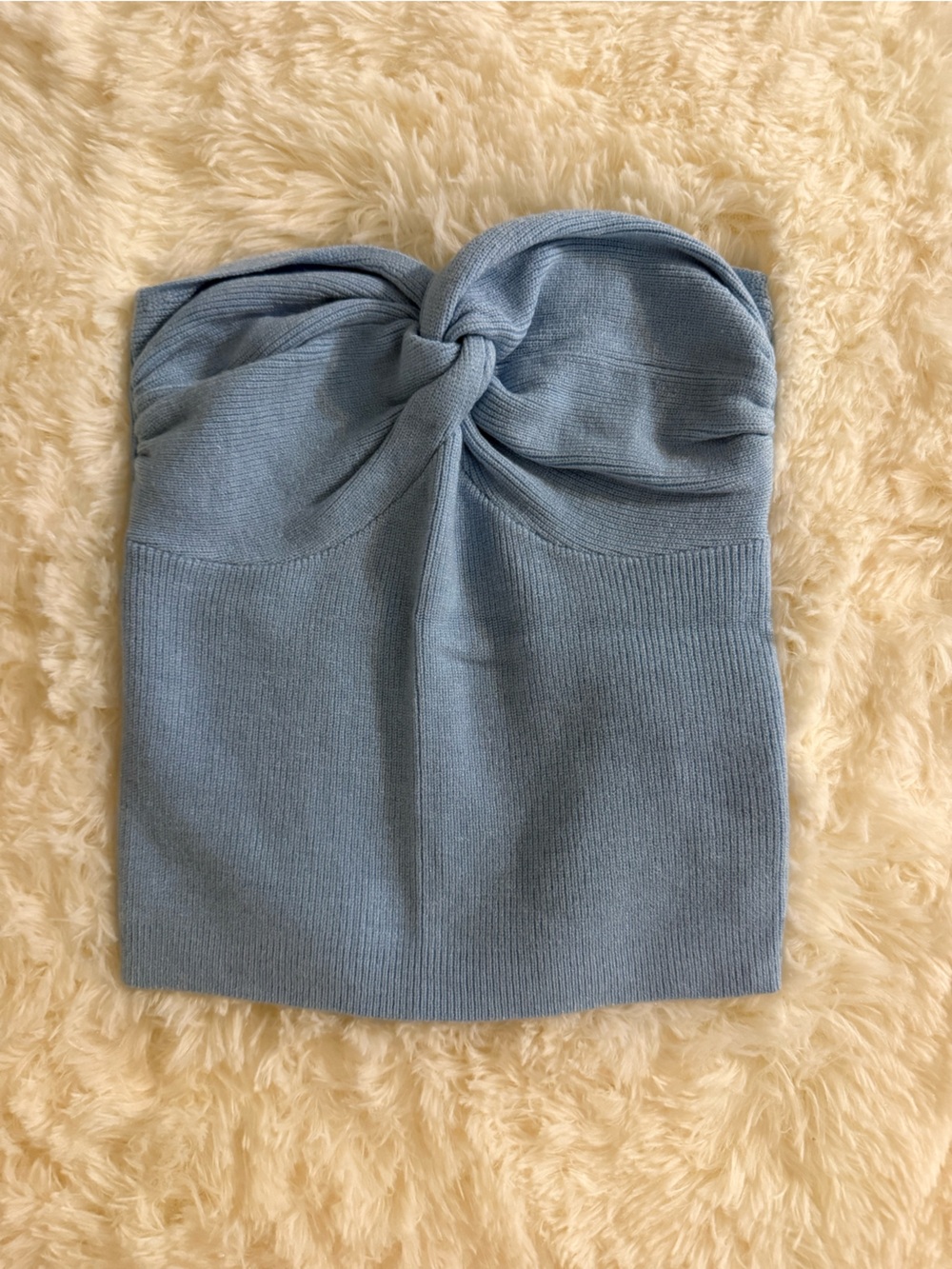 Light Blue Twist-Front Strapless Knit Top